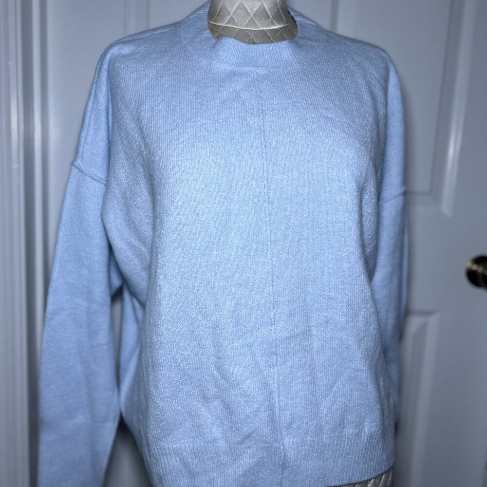 Vince Camuto Center Seam Crewneck Pullover Sweater Frozen Ice Blue, Sz Medium